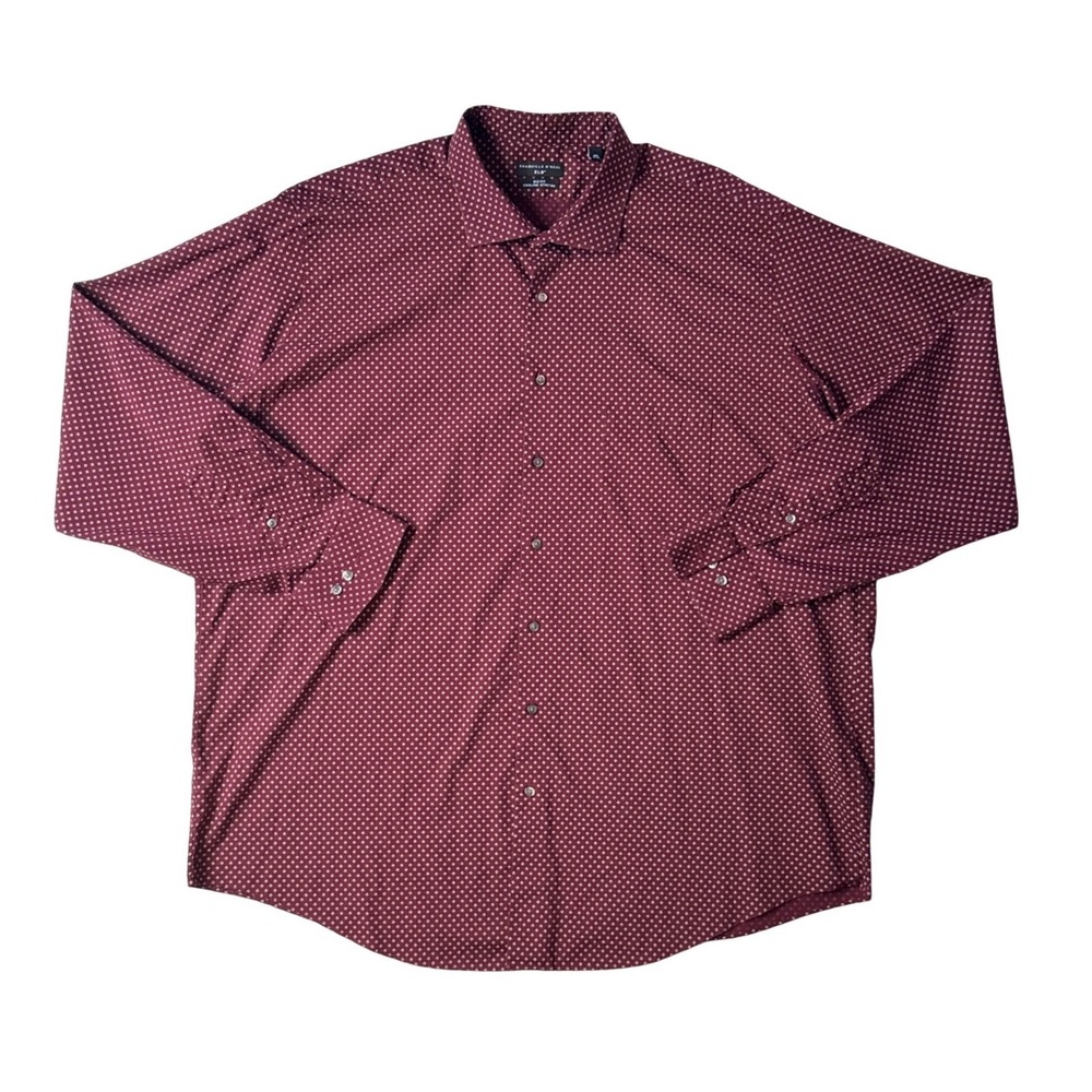 Shaquille O'Neal XLG Big Fit Dress Shirt Burgundy Diamond Print Cooling Stretch